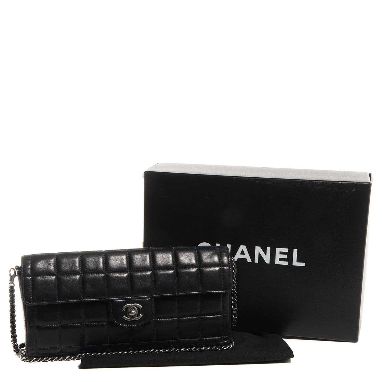Lambskin East West Chocolate Bar Flap Black