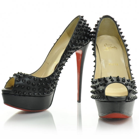 Christian Louboutin Calf Lady Peep Spikes VIP 150 Pumps 40.5 Black 1 of 6