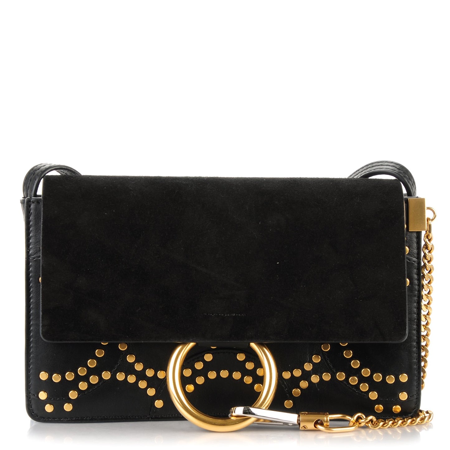 Suede Calfskin Studded Small Faye Shoulder Bag Black