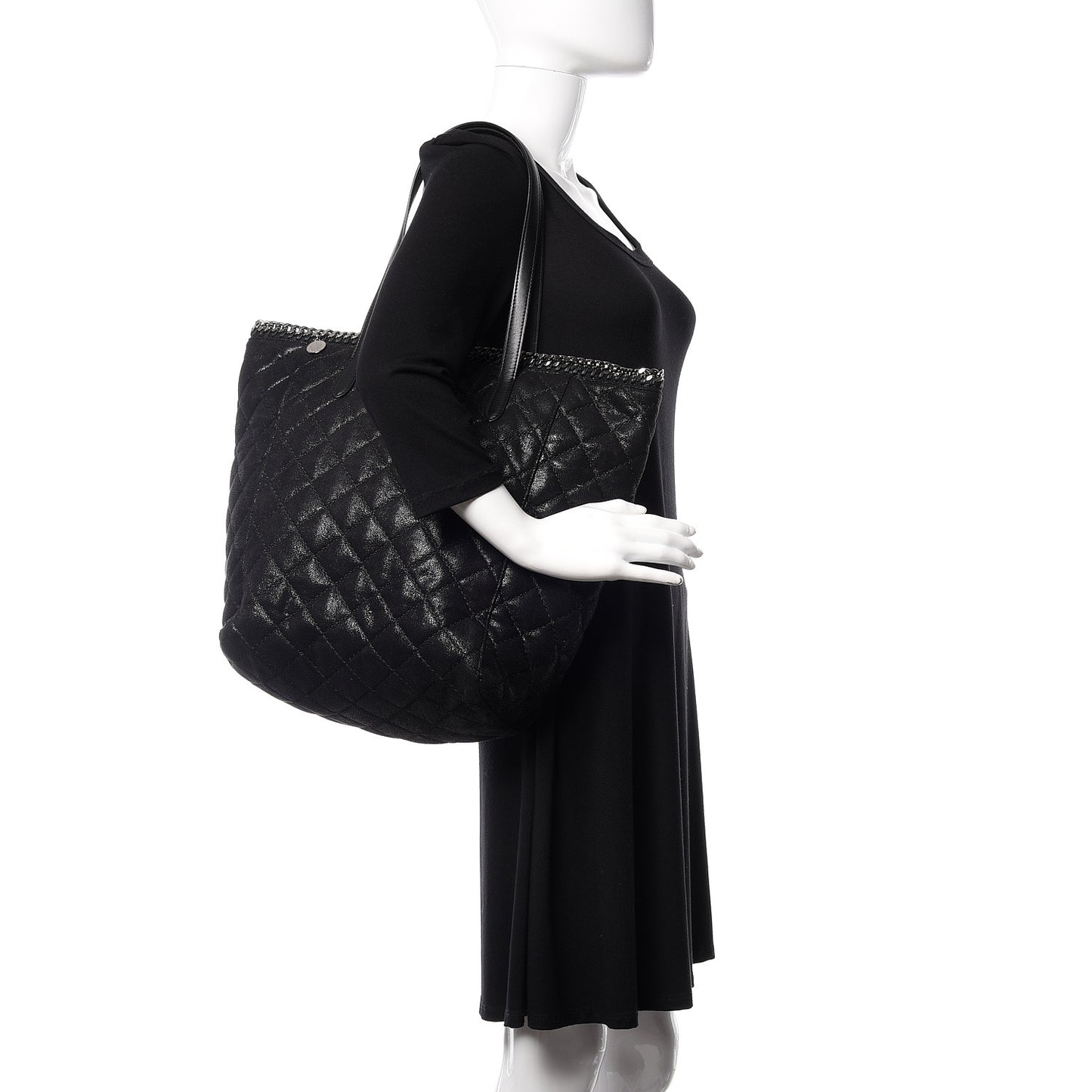 Shaggy Deer Quilted Falabella Shopper Tote Black