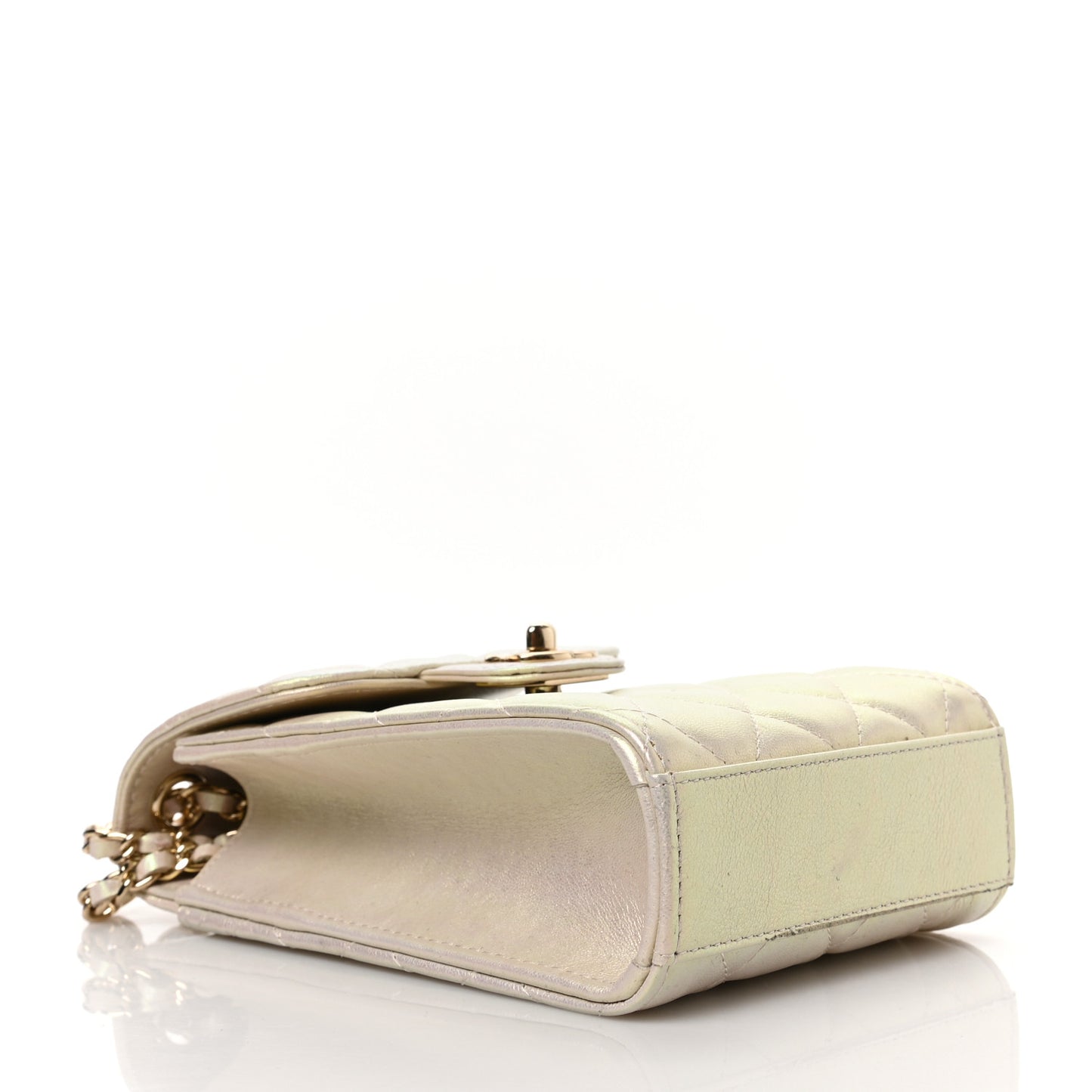 Iridescent Lambskin Quilted CC Phone Holder Ivory