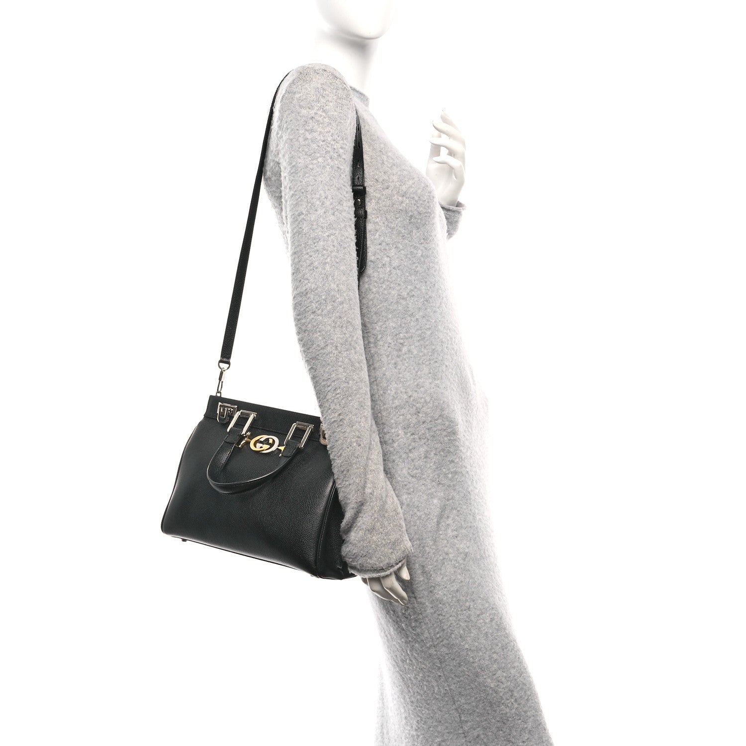 Gucci Grainy Calfskin Small Zumi Top Handle Bag Black 2 of 10