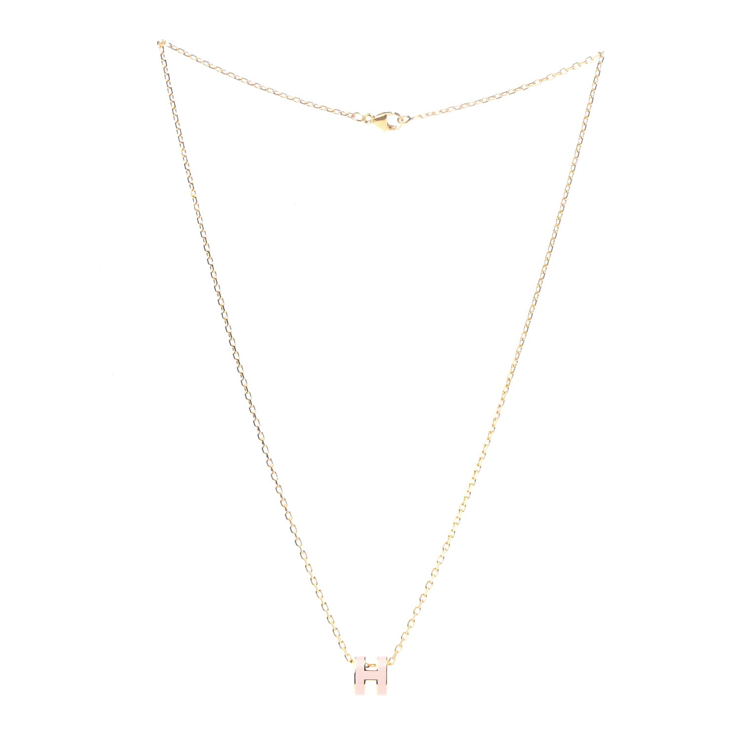 Hermes Lacquered Gold Mini Pop H Pendant Necklace Rose Dragee 3 of 7