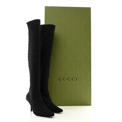 Gucci GG Jersey Knee High Boots 37.5 Black 8 of 8