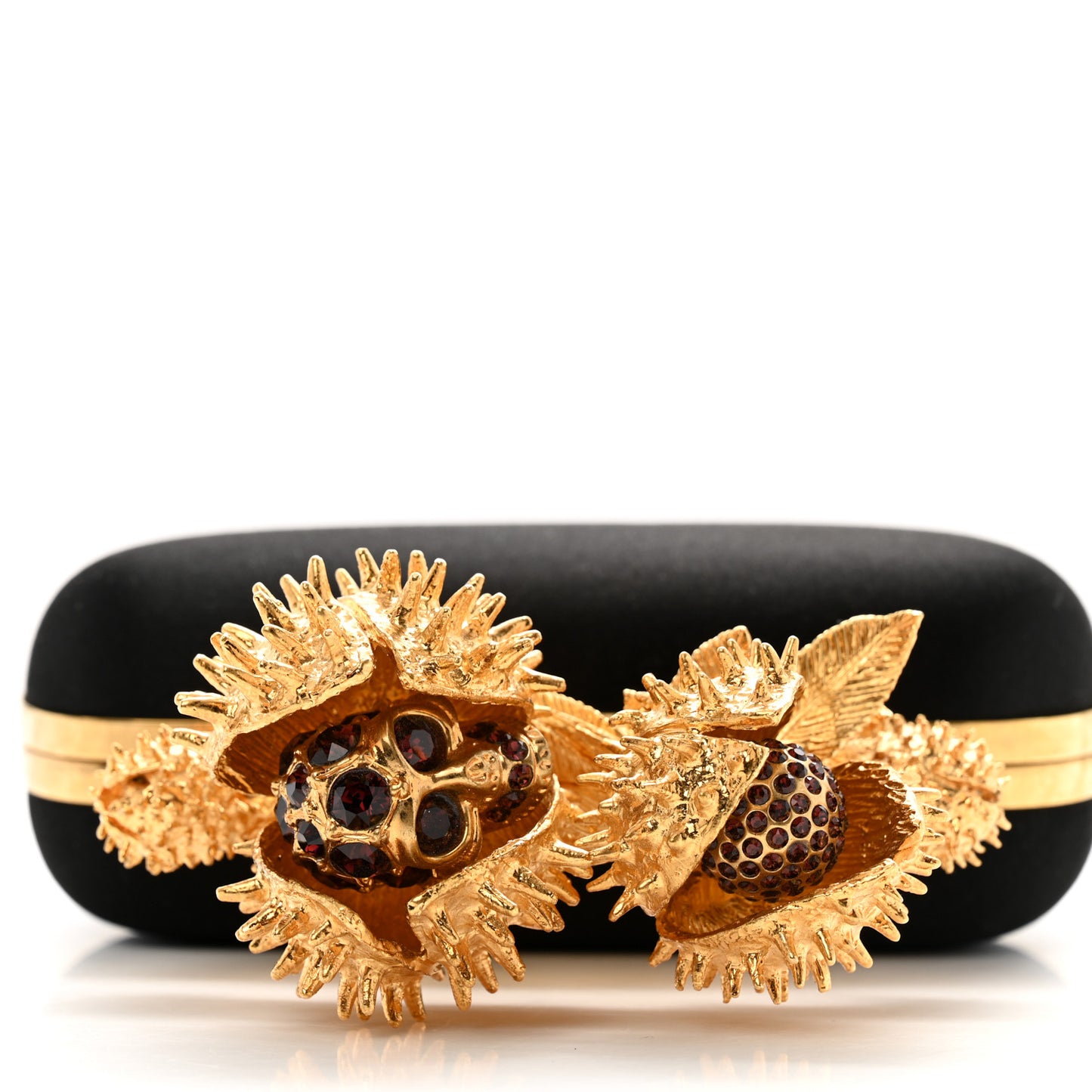 Satin Venus Fly Trap Knuckle Box Clutch Black