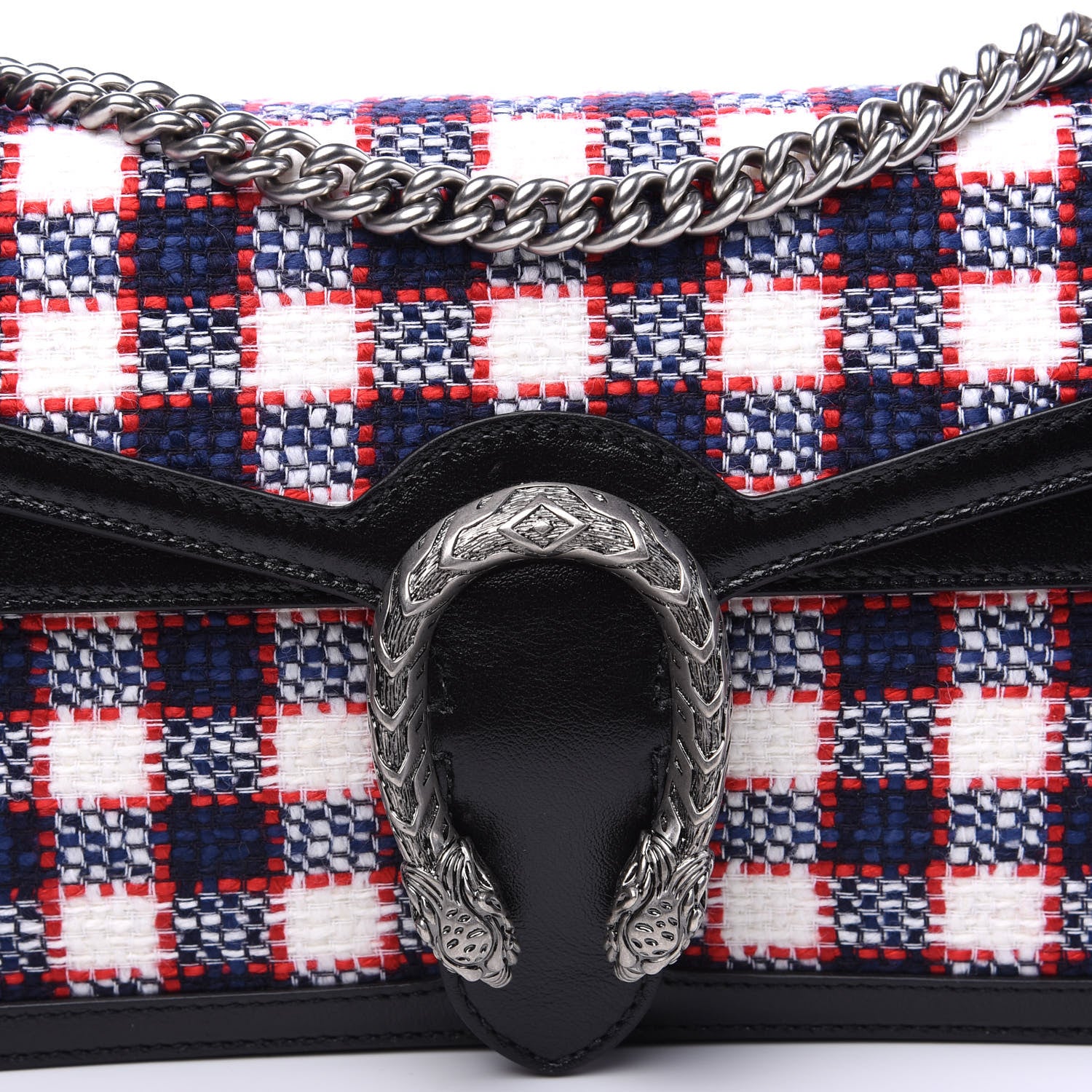 Gucci Vintage Tweed Check Small Dionysus Shoulder Bag White Hibiscus Red Marine 9 of 9