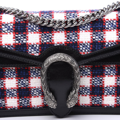 Gucci Vintage Tweed Check Small Dionysus Shoulder Bag White Hibiscus Red Marine 9 of 9