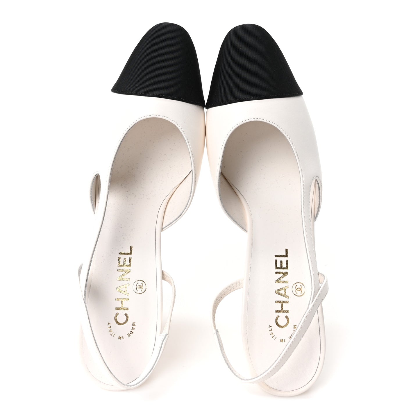 Lambskin Grosgrain Cap Toe CC Slingback Pumps 40 White Black