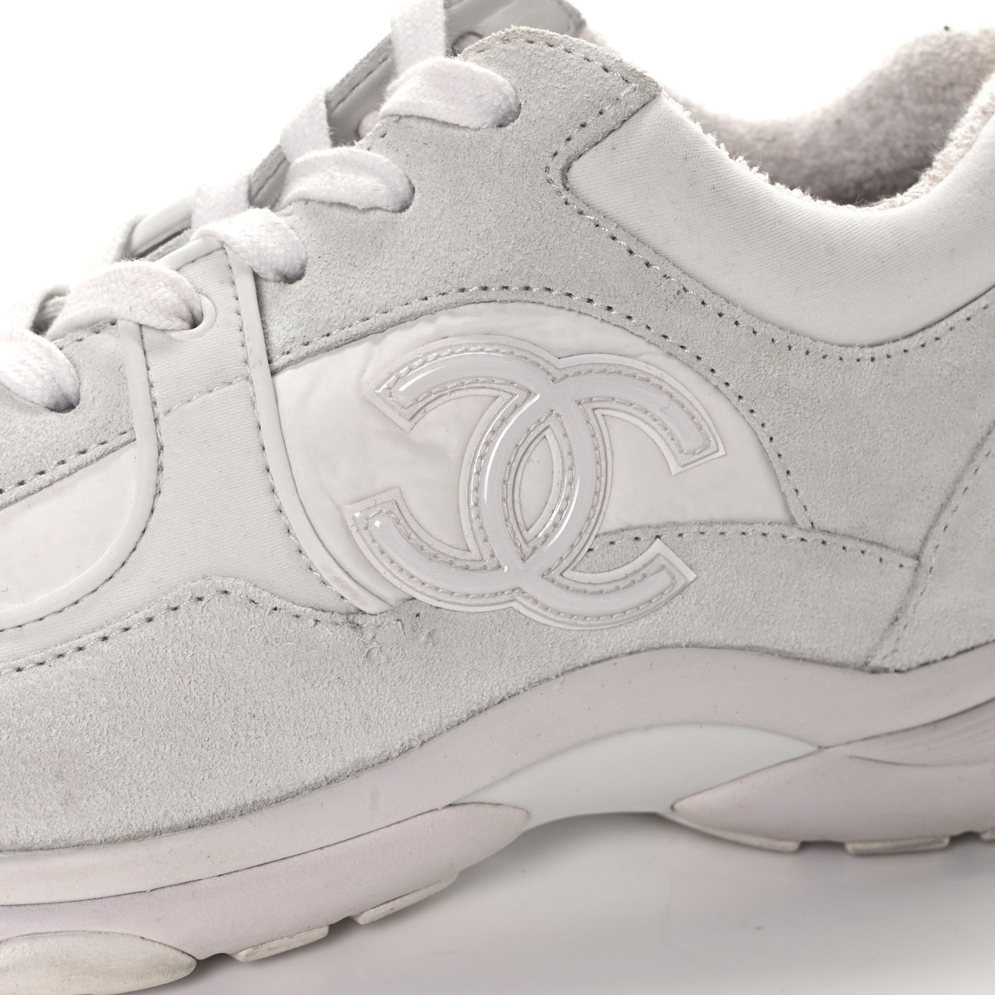 Suede Calfskin Fabric CC Sneakers 40 White