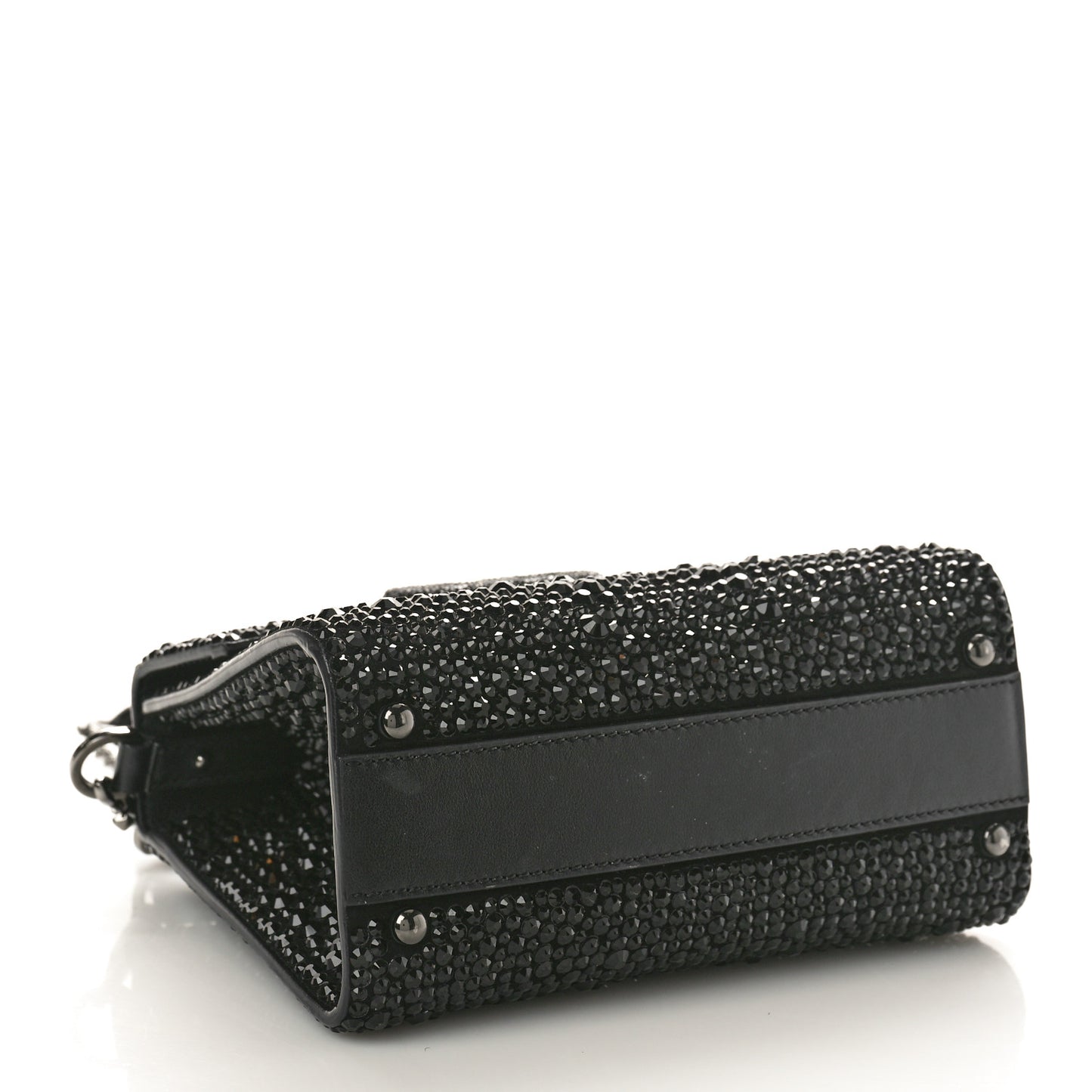 Crystal Embroidered Mini Vsling Top Handle Bag Black