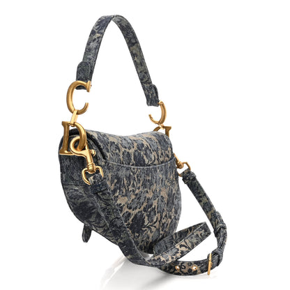 Christian Dior Denim Brocart Embroidered Saddle Bag Blue 3 of 10
