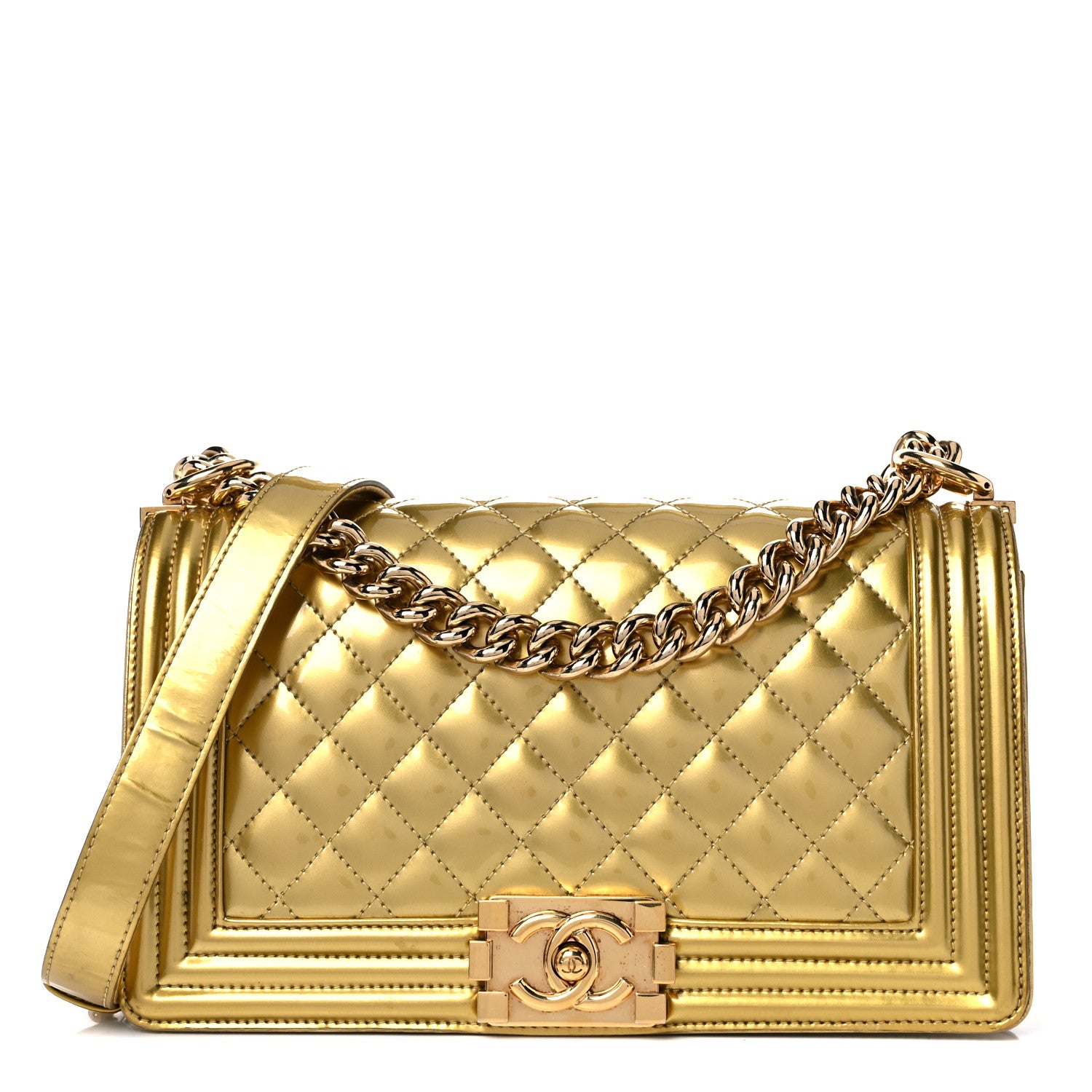 Chanel Metallic Patent Calfskin Quilted Medium Boy Flap Gold 1 of 16