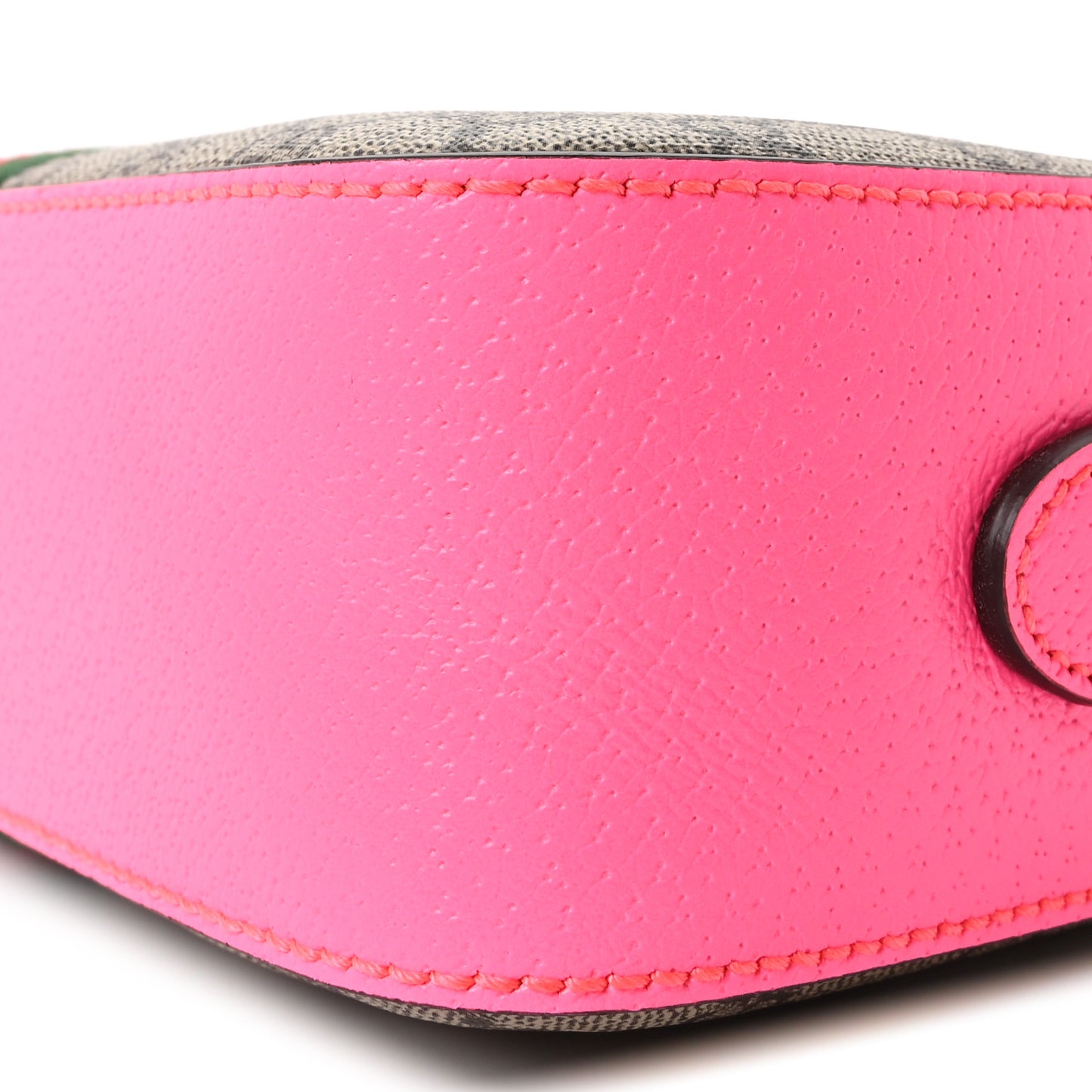 GG Supreme Monogram Textured Dollar Calfskin Web Ophidia Small Crossbody Bag Beige Ebony Fuchsia