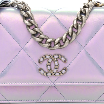 Chanel Iridescent Calfskin Quilted Chanel 19 Wallet On Chain WOC Light Purple 9 of 12