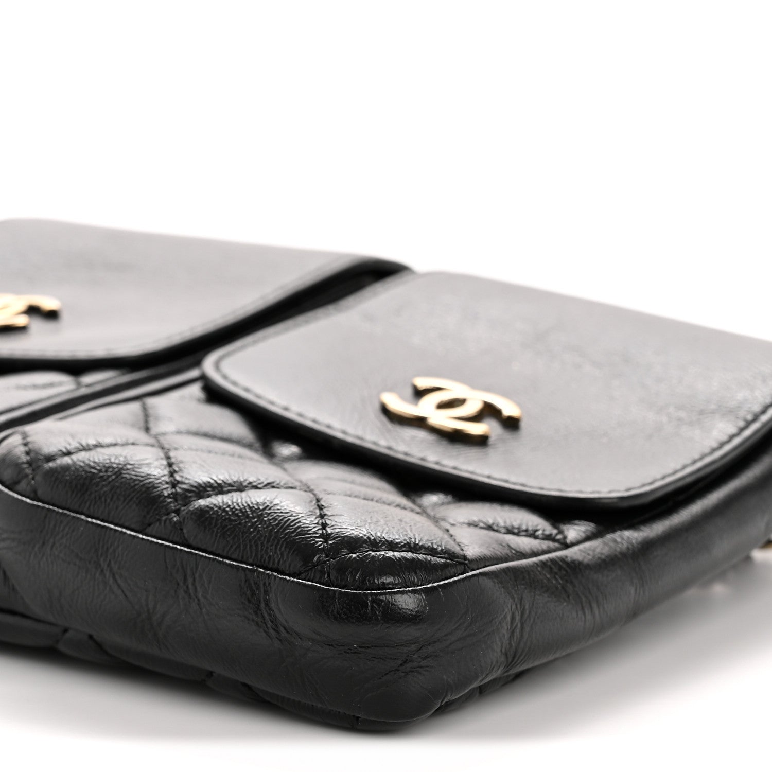 Chanel Glazed Calfskin Quilted Double Pocket Crossbody Flap Black 10 of 15