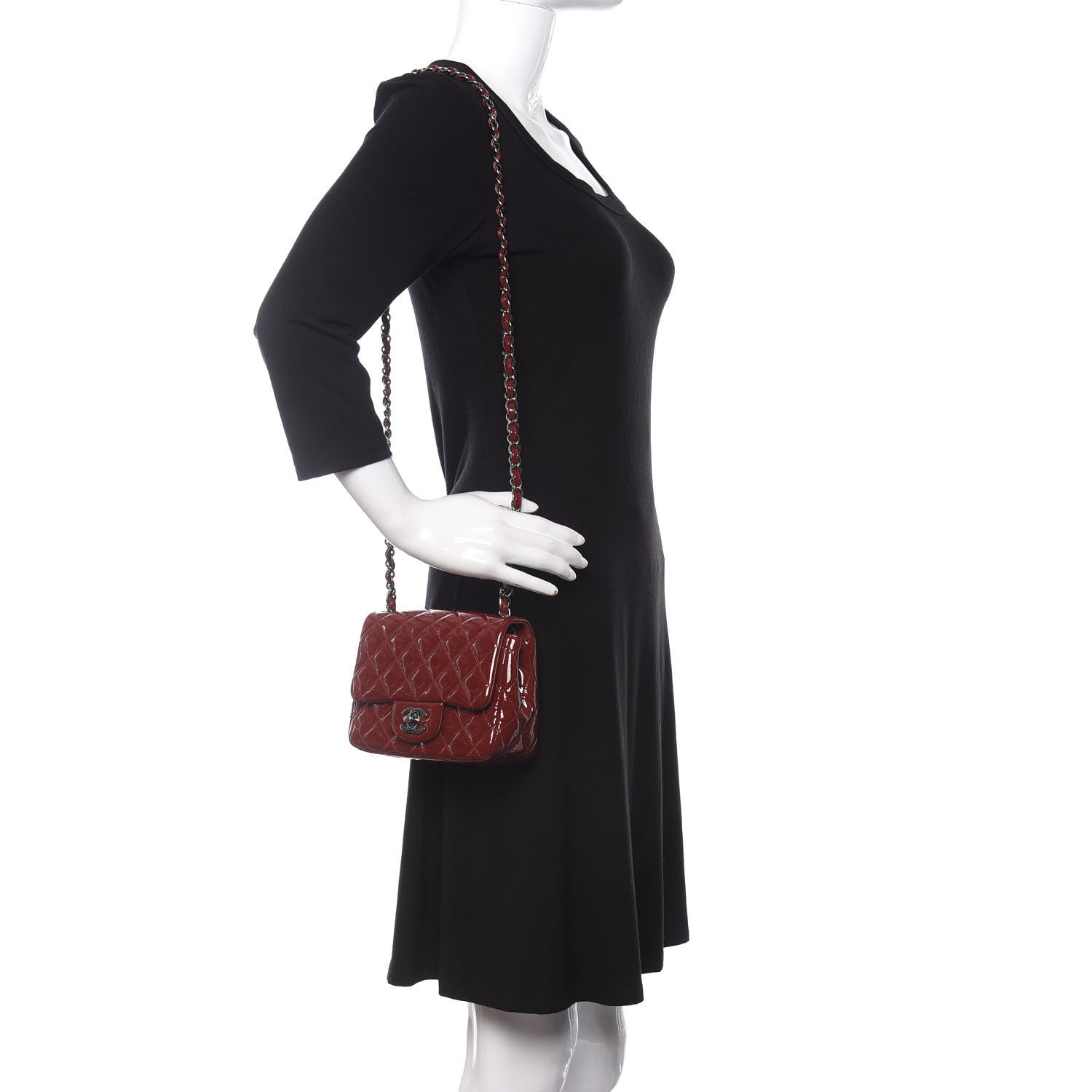 Chanel Patent Quilted Mini Square Flap Red 2 of 13