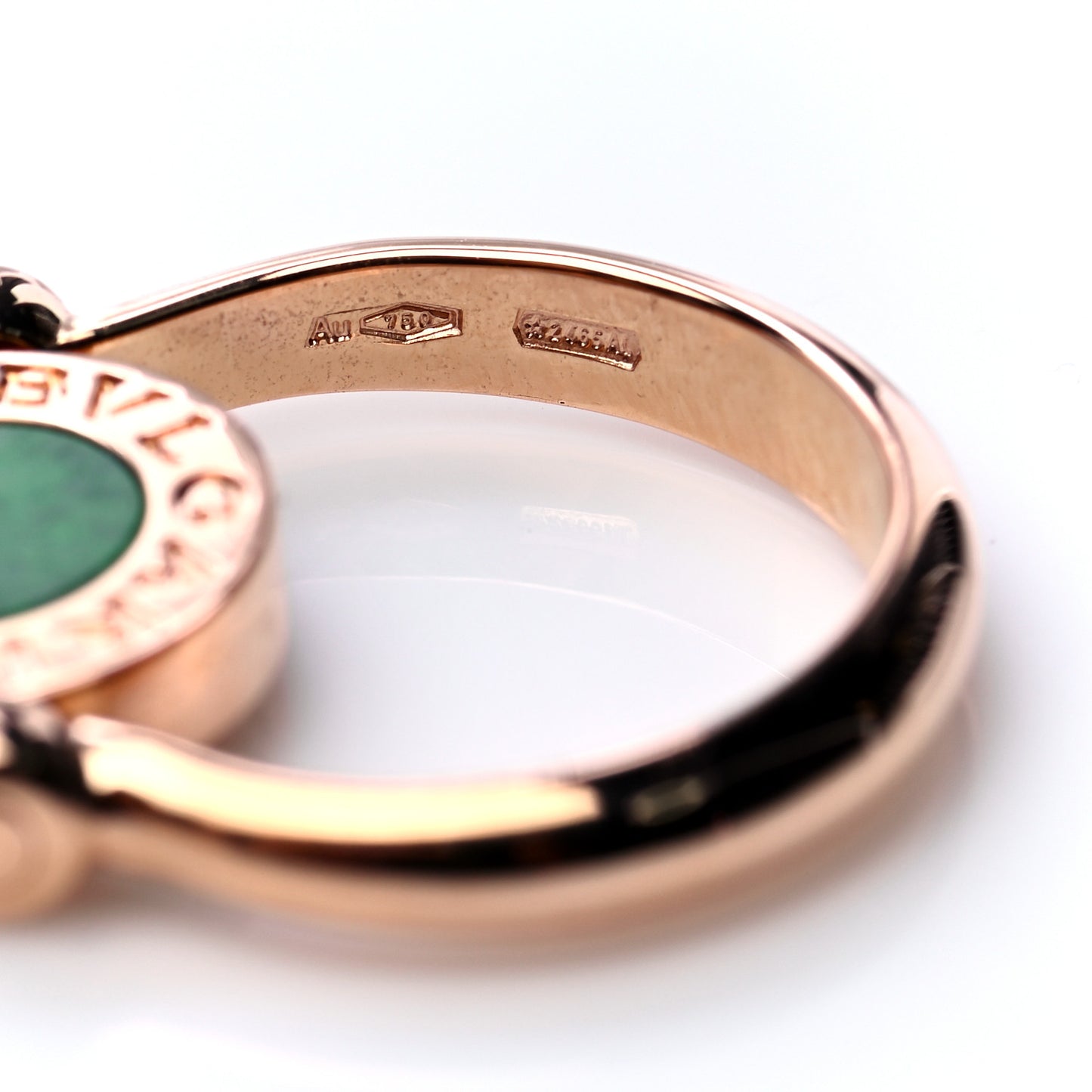 18K Rose Gold Diamond Jade BVLGARI BVLGARI Ring 48 4.5