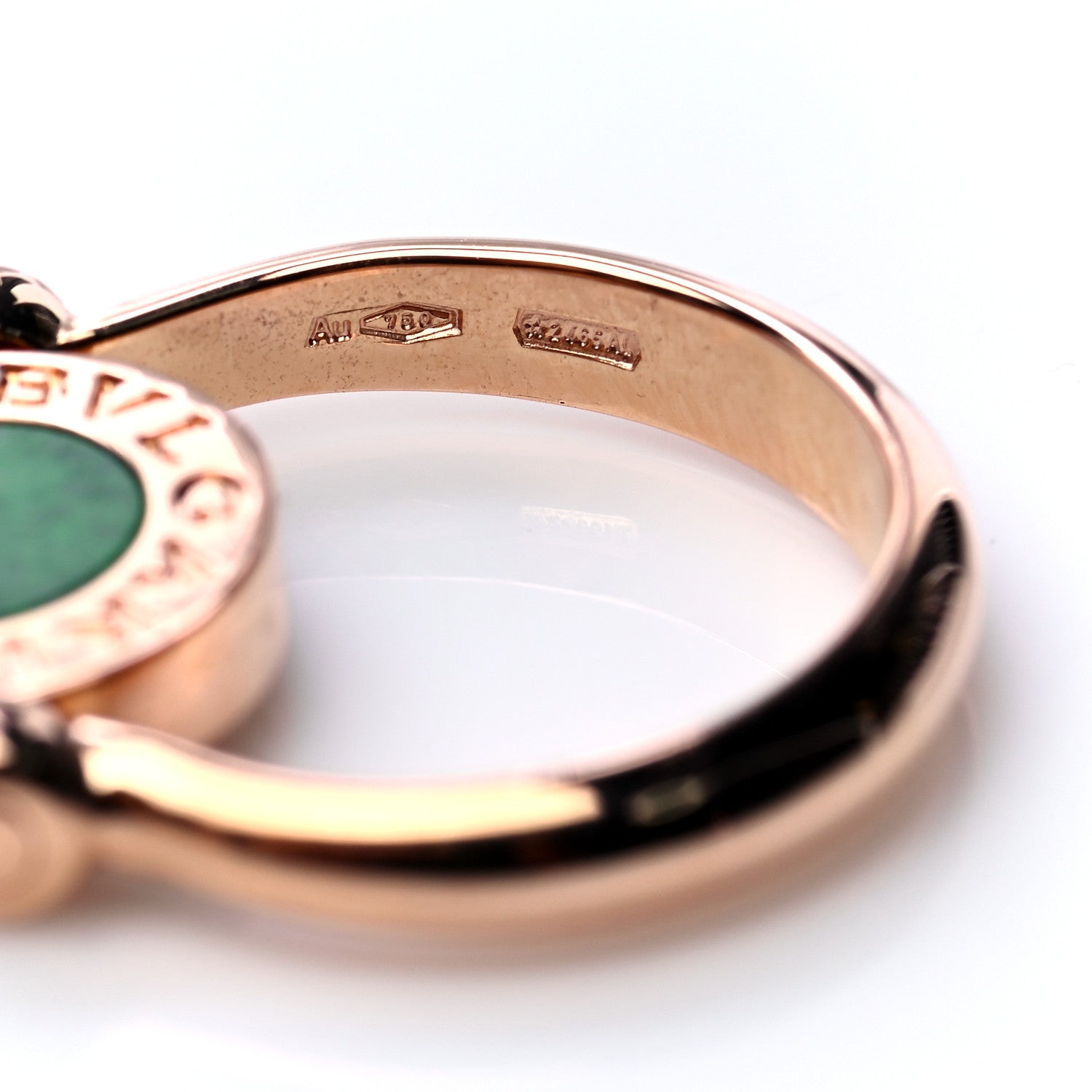 Bulgari 18K Rose Gold Diamond Jade BVLGARI BVLGARI Ring 48 4.5 8 of 9