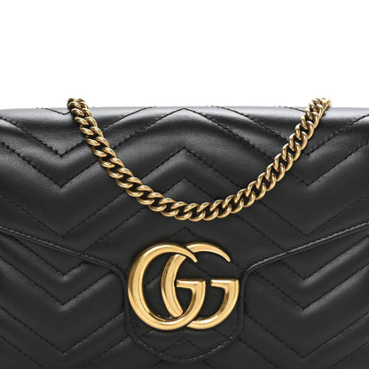 Gucci Calfskin Matelasse GG Marmont Chain Wallet Black 8 of 11
