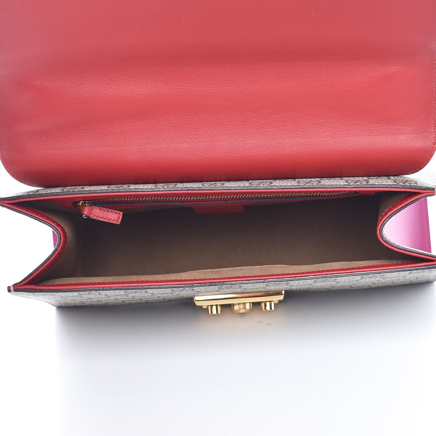 Gucci GG Supreme Monogram Calfskin Medium Padlock Shoulder Bag Beige Hibiscus Red New Rosette 6 of 10