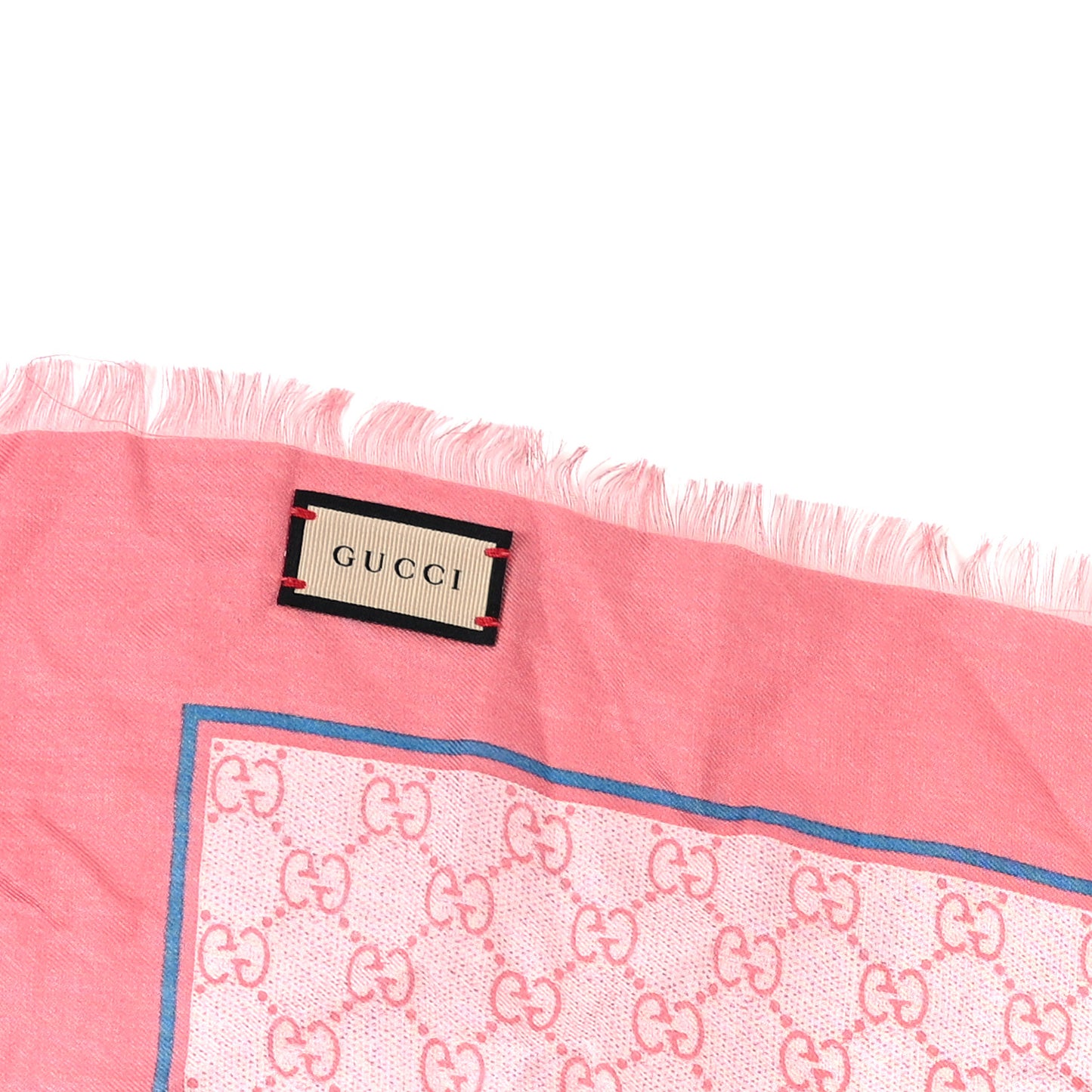 Modal Silk GG Monogram Big Gold Horsebit Fringe Shawl Pink Sky Blue