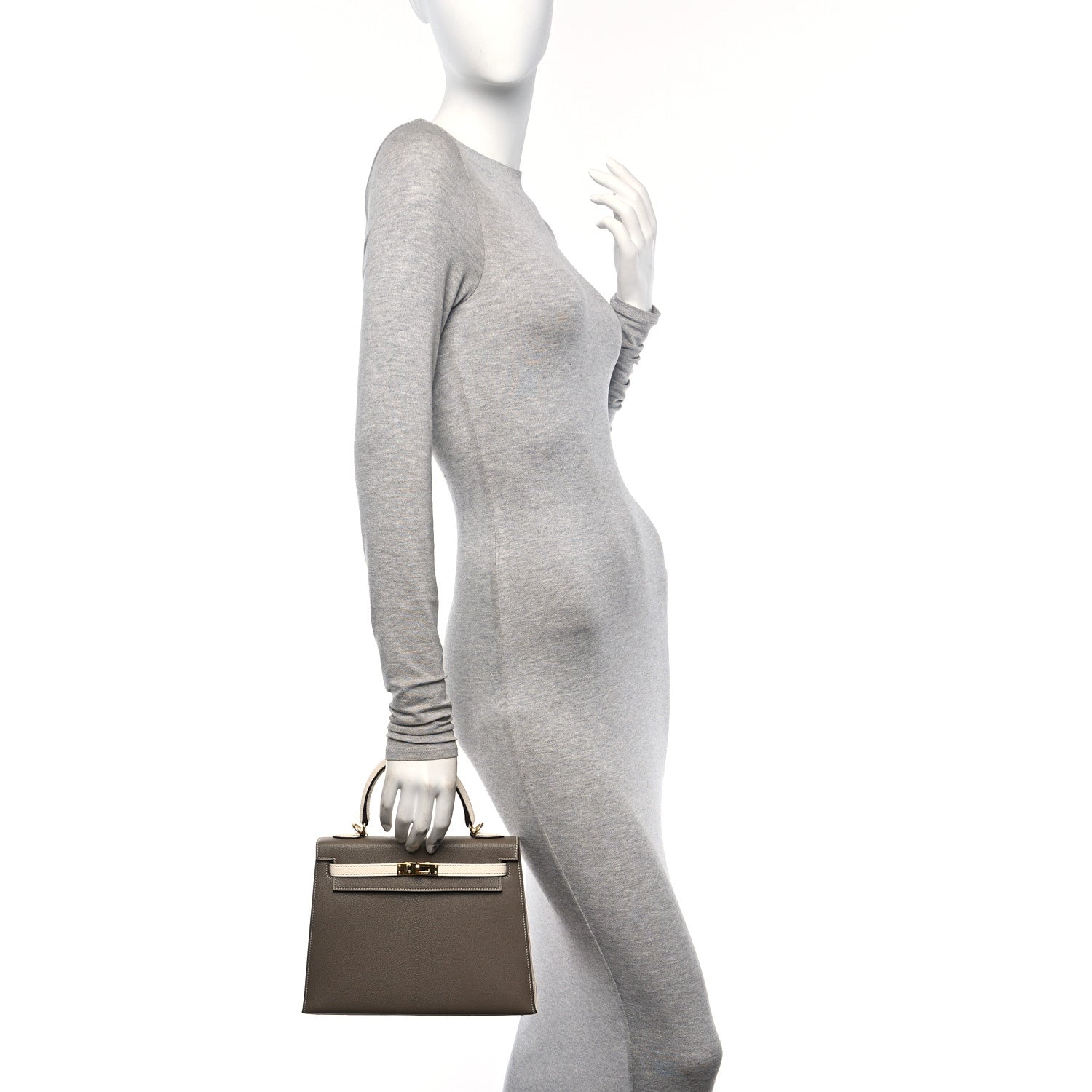 Hermes Chevre Mysore Horseshoe Kelly Sellier 25 Gris Asphalte Craie 2 of 12