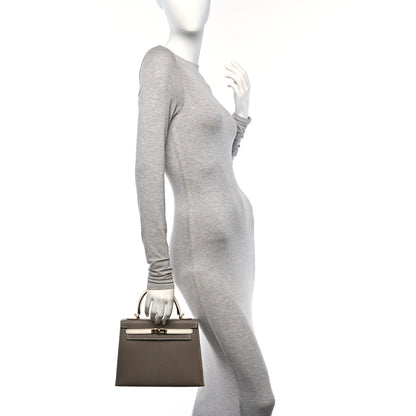 Hermes Chevre Mysore Horseshoe Kelly Sellier 25 Gris Asphalte Craie 2 of 12
