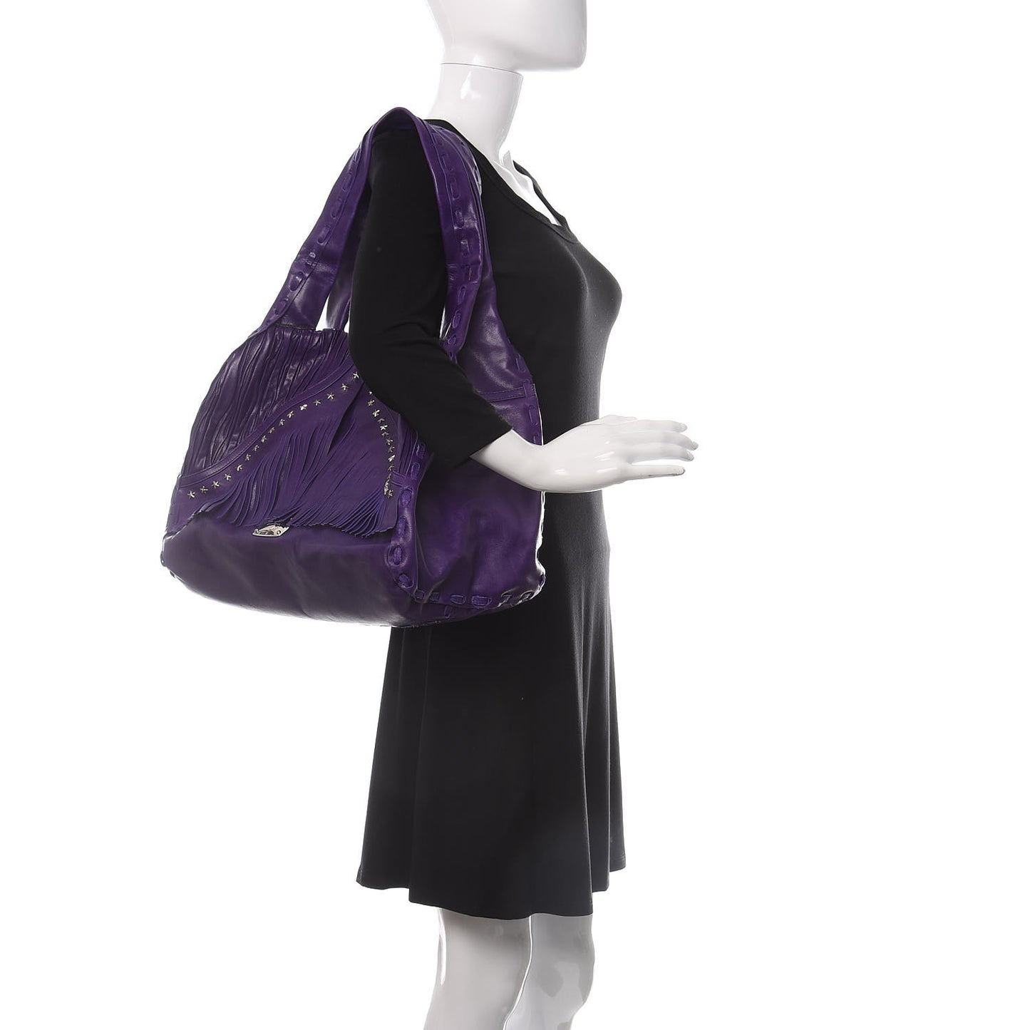 Calfskin Star Studded Iman Shoulder Bag Purple