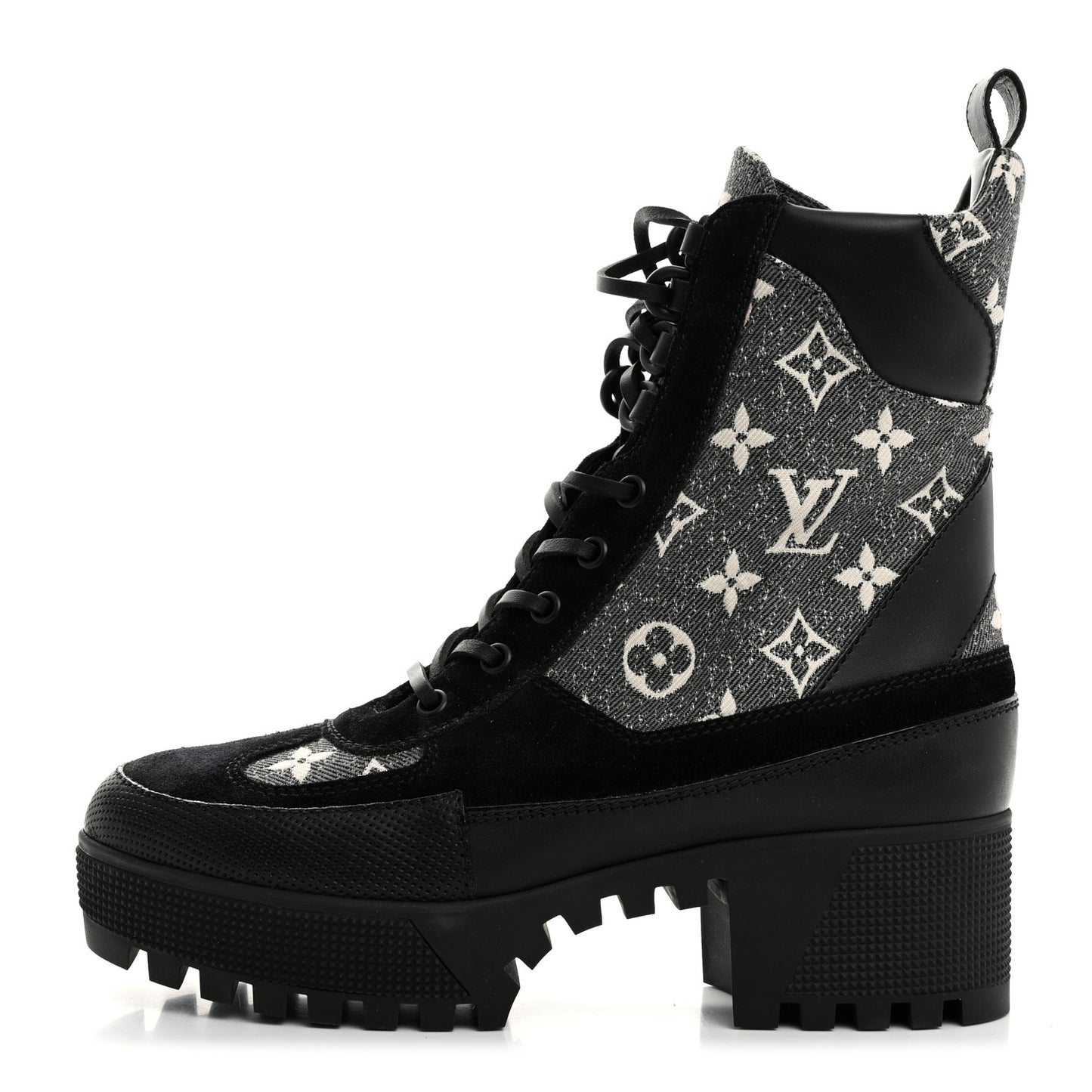 Calfskin Monogram Denim Laureate Platform Desert Boots 38 Grey