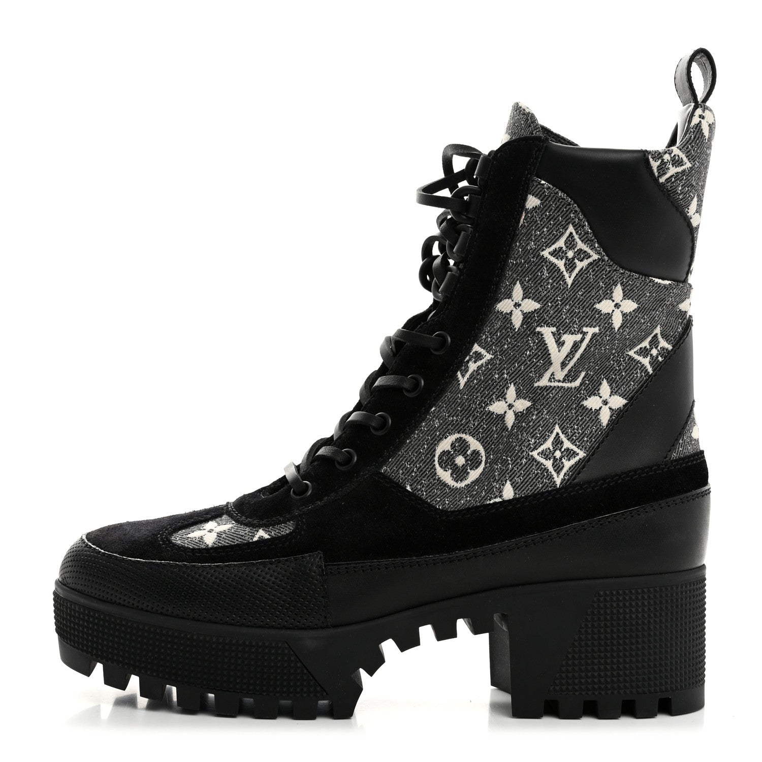 Louis Vuitton Calfskin Monogram Denim Laureate Platform Desert Boots 38 Grey 1 of 8
