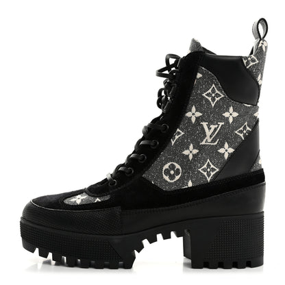 Louis Vuitton Calfskin Monogram Denim Laureate Platform Desert Boots 38 Grey 1 of 8