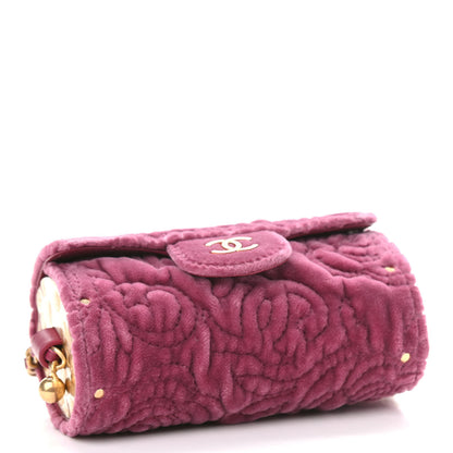 Chanel Velvet Camellia Embossed Jewel Belt Card Holder With Chain Pink 4 of 9