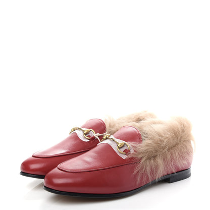 Gucci Malaga Kid Fur Womens Jordaan Loafers 38 Hibiscus Red Natural 3 of 10