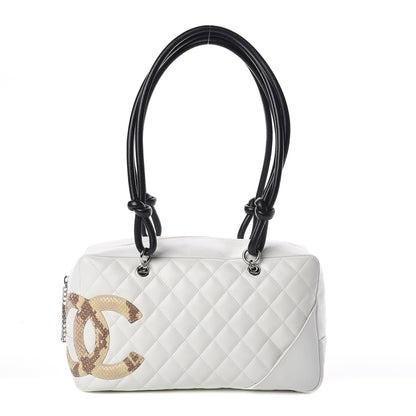 Chanel Calfskin Python Quilted Large Cambon Bowler White 1 of 9