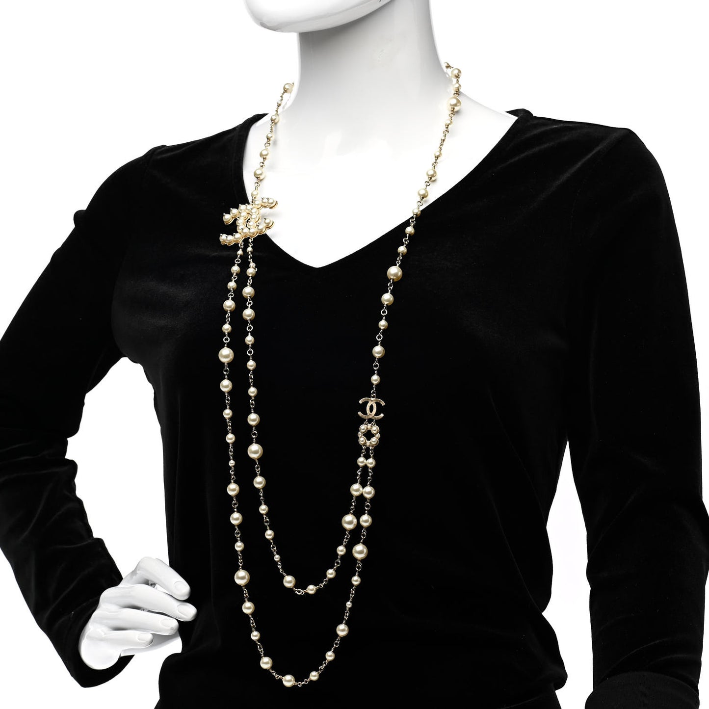 Pearl Chain CC Multi Strand Necklace Gold