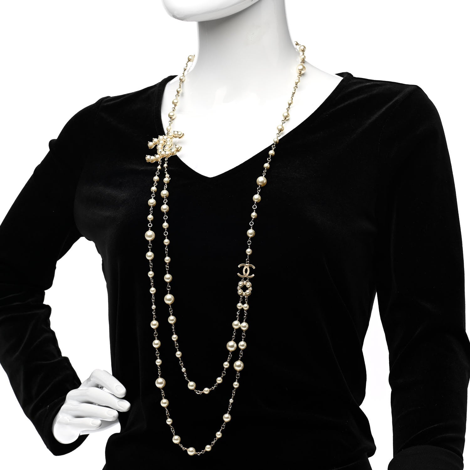 Chanel Pearl Chain CC Multi Strand Necklace Gold 2 of 8