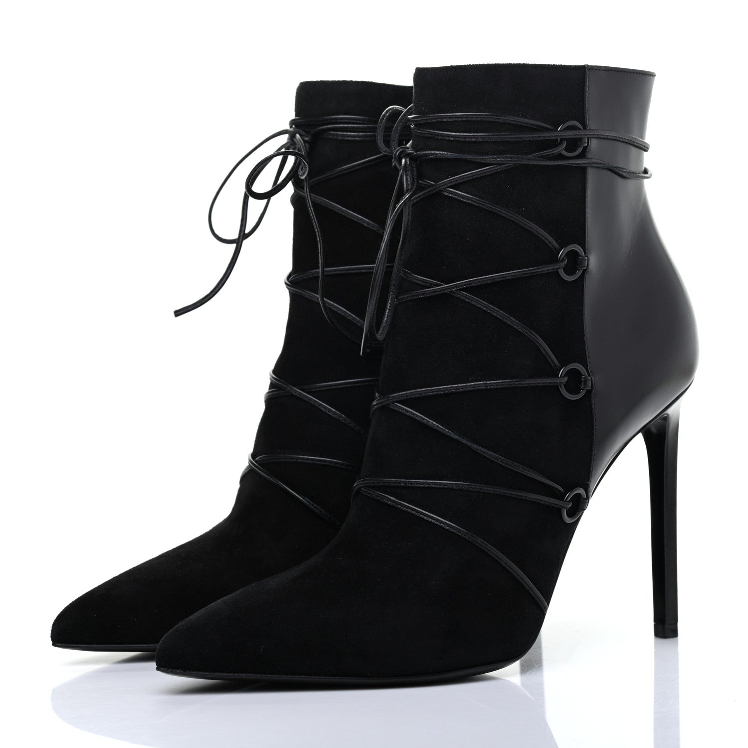 Saint Laurent Calfskin Velvet Lace Up Ankle Boots 40.5 Black 3 of 12