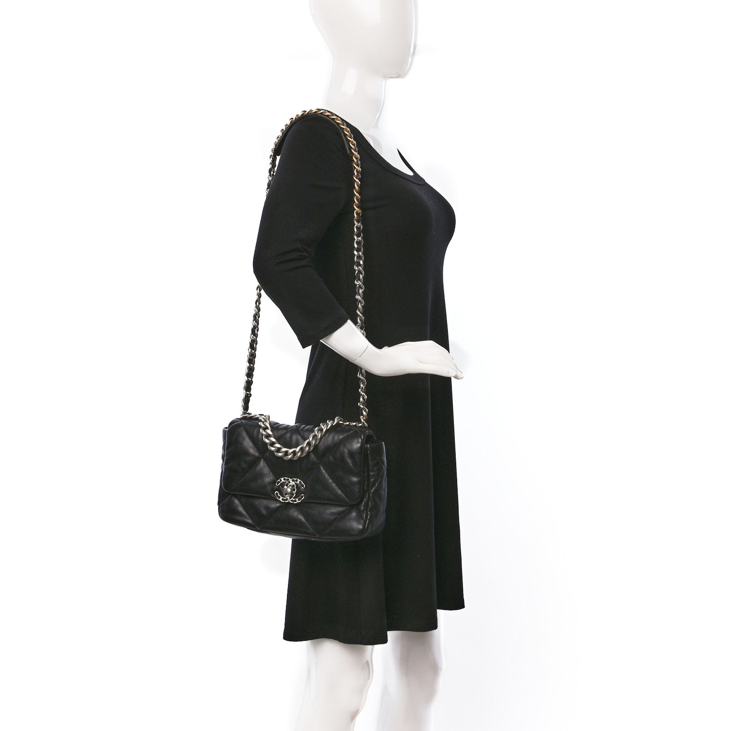 Lambskin Quilted Medium Chanel 19 Flap Black