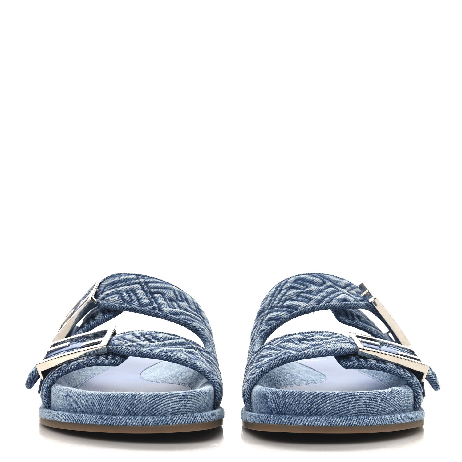 Fendi Denim FF Quilted Fendi Feel Buckled Slide Sandals 39 Blue 3 of 11