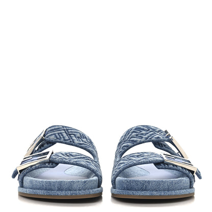 Fendi Denim FF Quilted Fendi Feel Buckled Slide Sandals 39 Blue 3 of 11