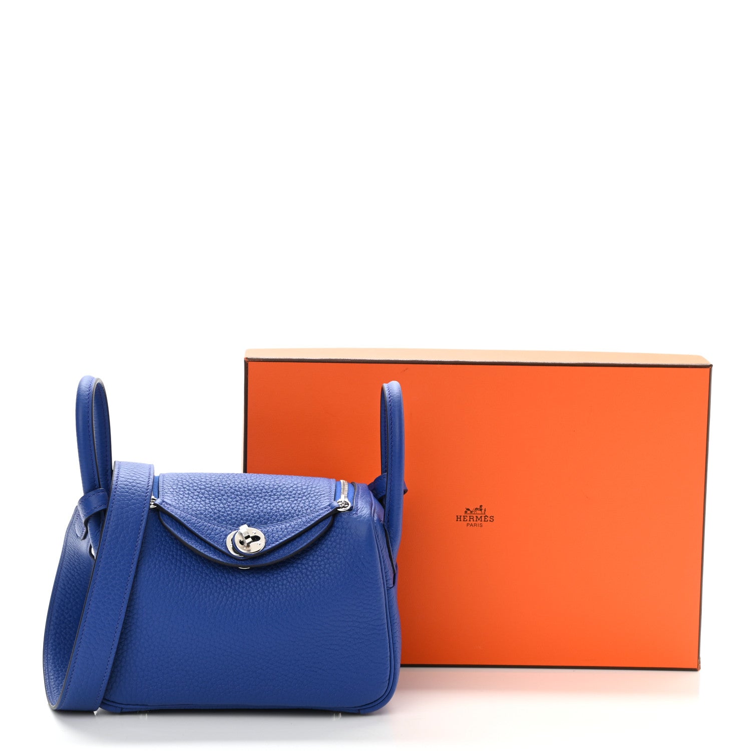 Hermes Taurillon Clemence Mini Lindy 20 Bleu Electrique 10 of 10