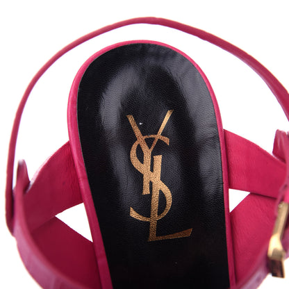 Saint Laurent Calfskin Crocodile Embossed Tribute 75 Platform Sandals 39 Bubblegum 8 of 11