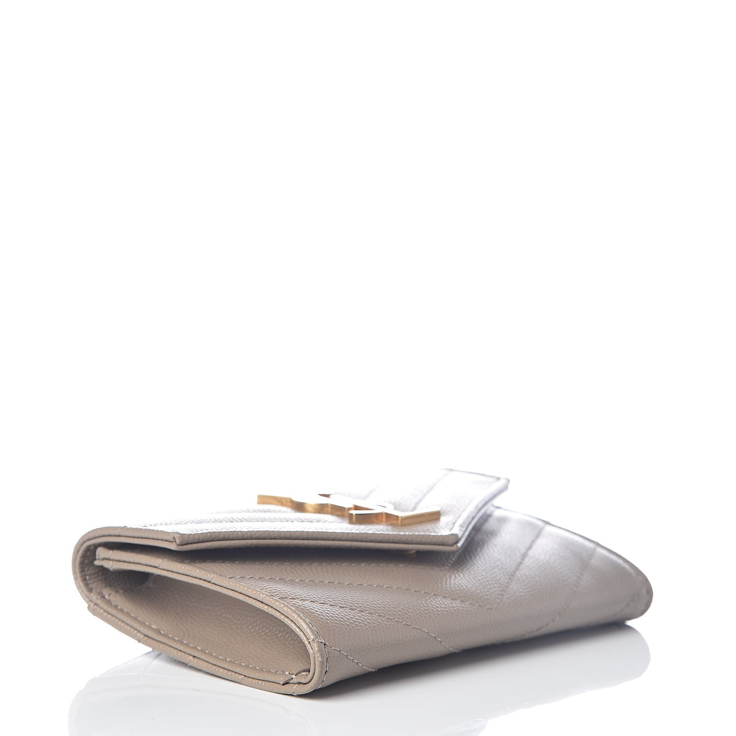 Saint Laurent Grain De Poudre Matelasse Chevron Small Monogram Envelope Wallet Dark Beige 4 of 6