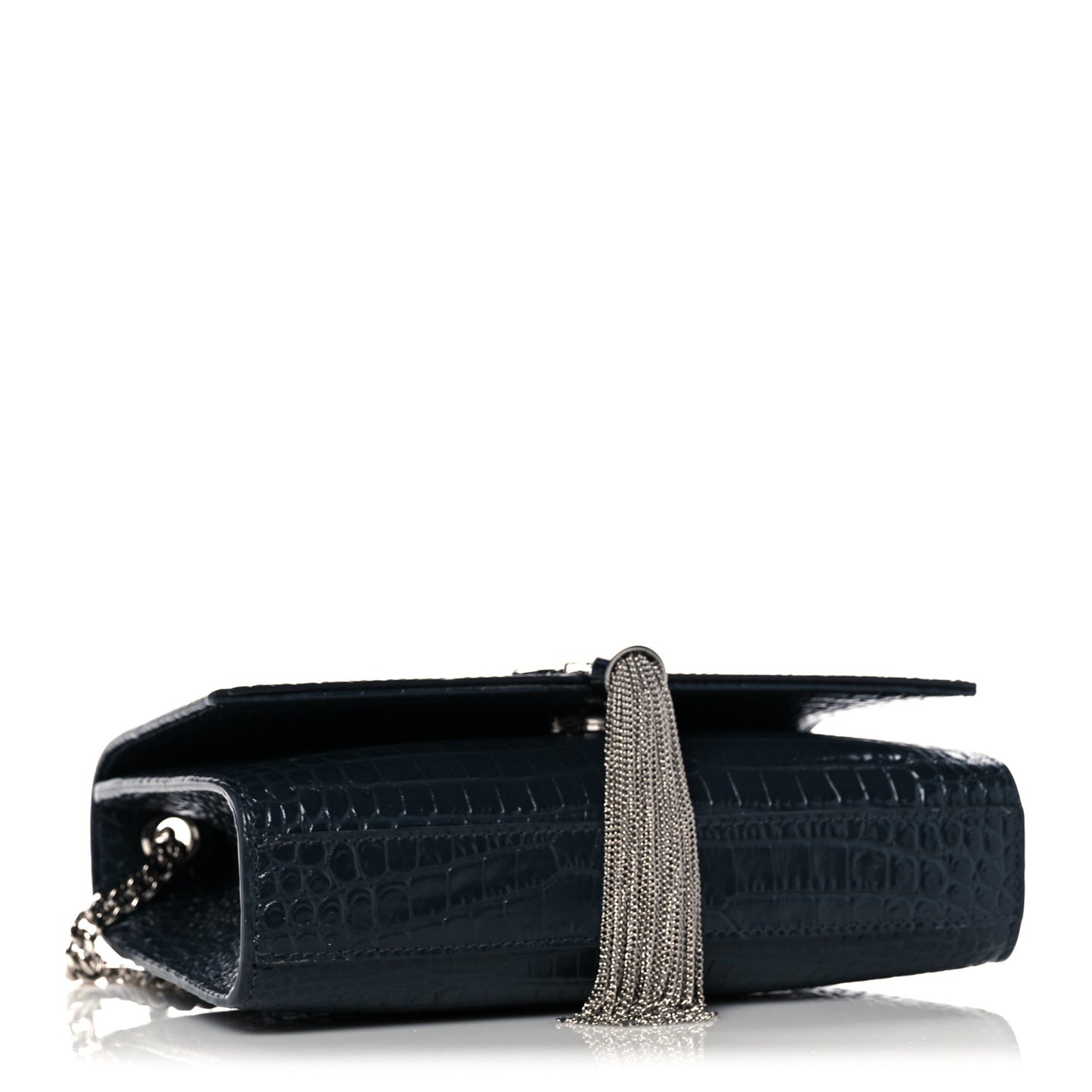 Calfskin Crocodile Embossed Small Classic Monogram Kate Tassel Satchel Navy