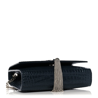 Saint Laurent Calfskin Crocodile Embossed Small Classic Monogram Kate Tassel Satchel Navy 4 of 10