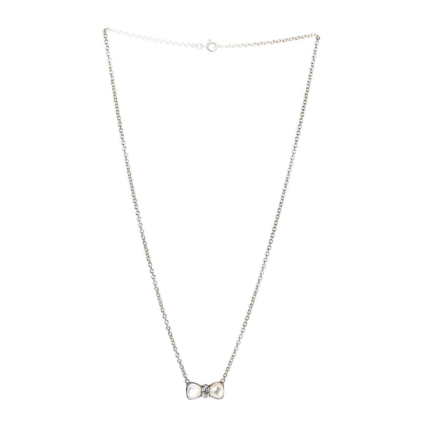 18K Yellow Gold Diamond Mother of Pearl Bow Pendant Necklace