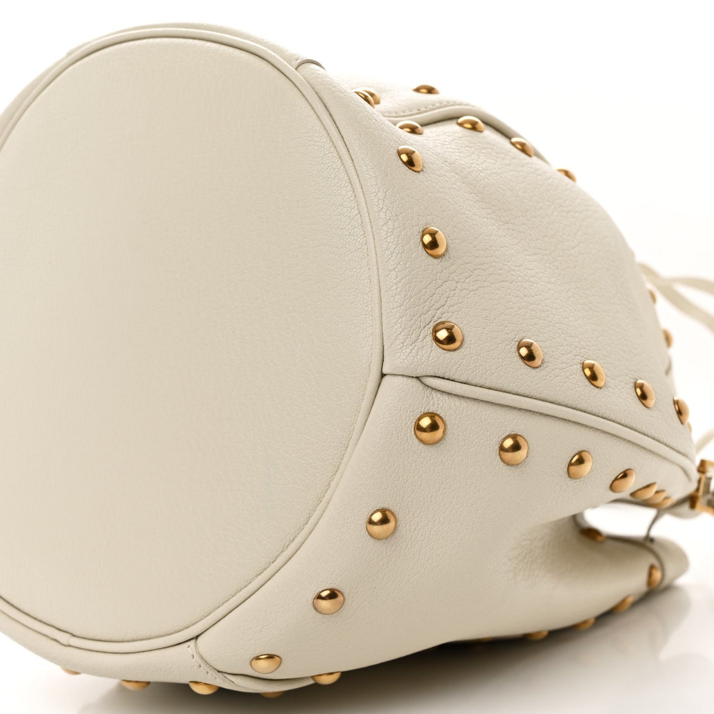 Calfskin Studded Medium Talitha Bucket Bag White