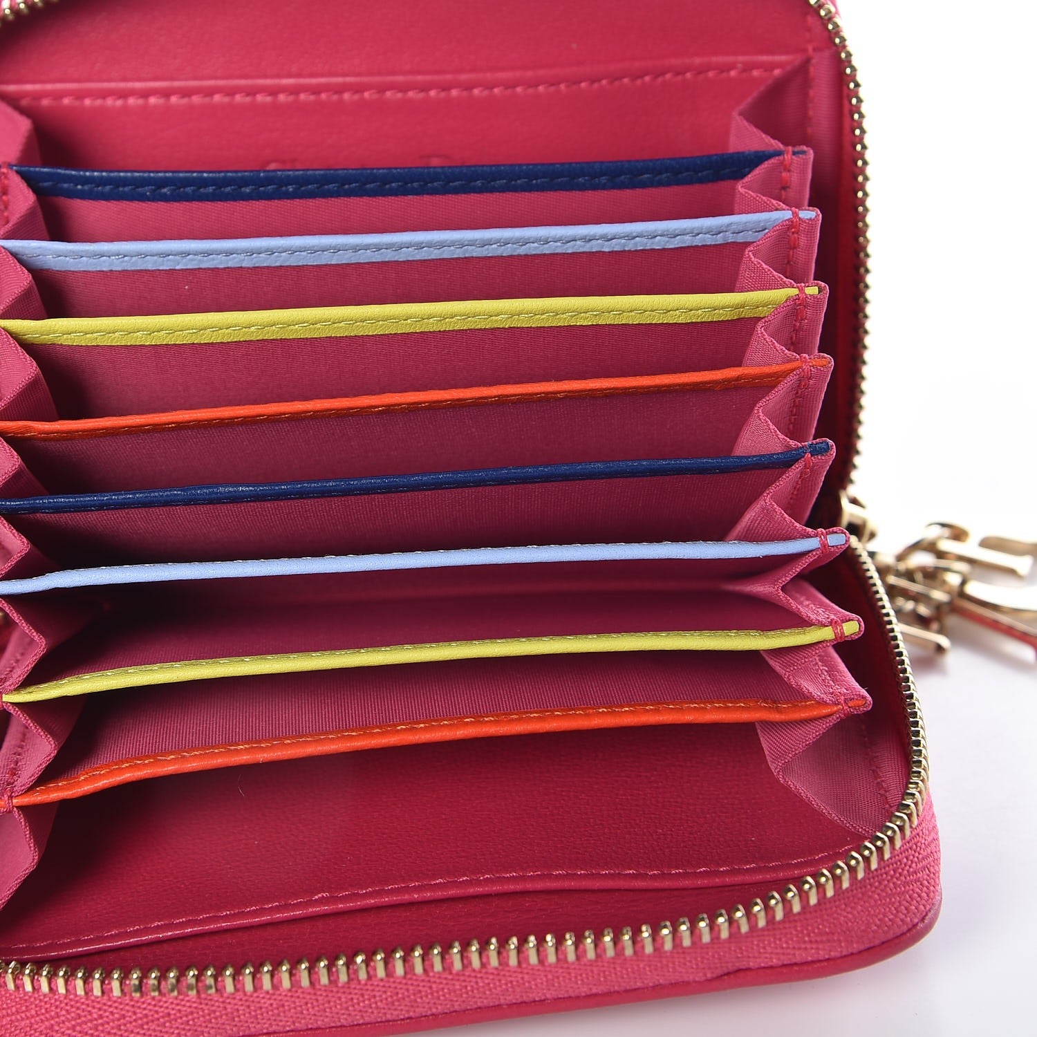 Christian Dior Lambskin Cannage Mini Lady Dior Zip Portemonnaie Fuchsia 5 of 8