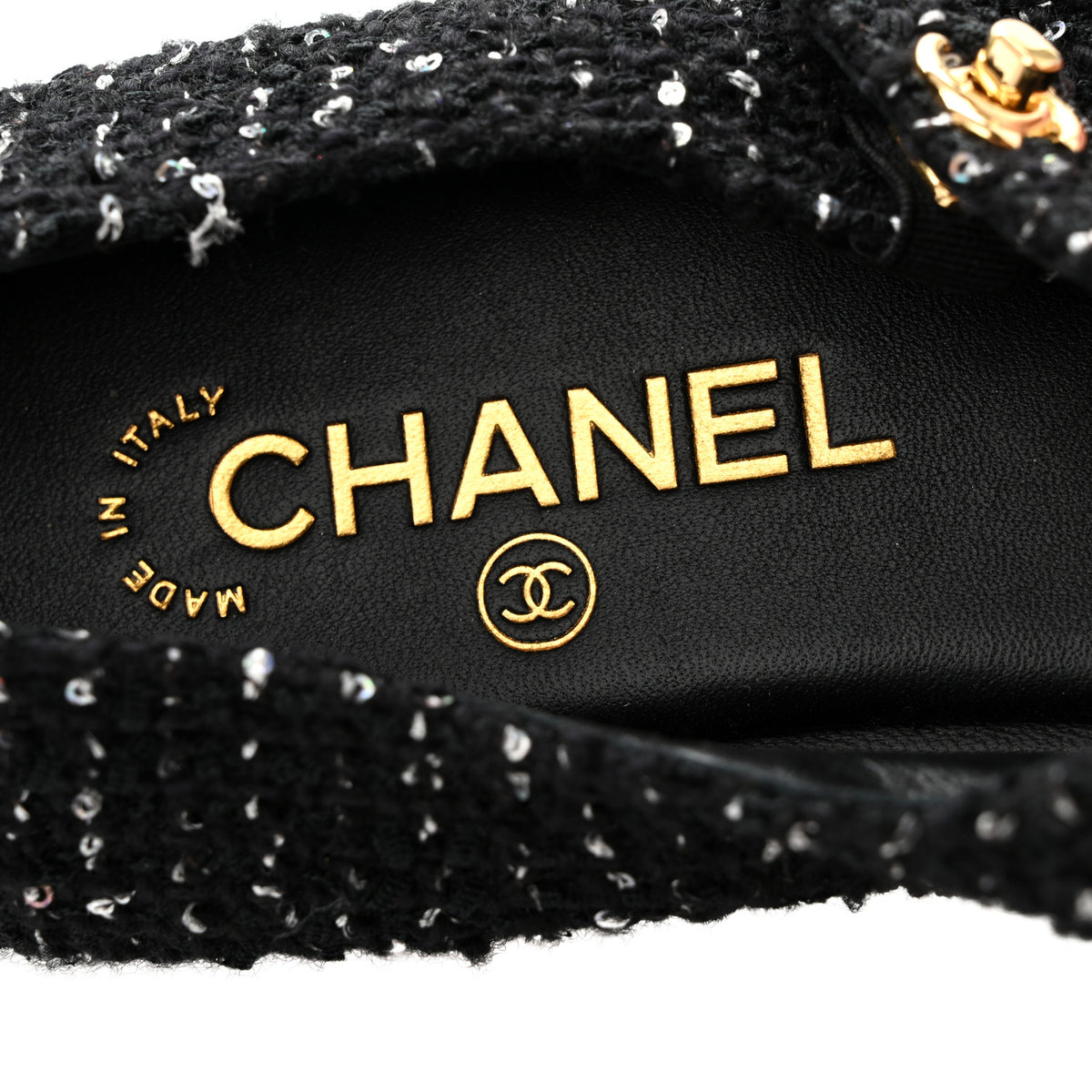 Chanel Tweed Sequin Grosgrain Cap Toe Mary Jane Flats 39 Black 7 of 11