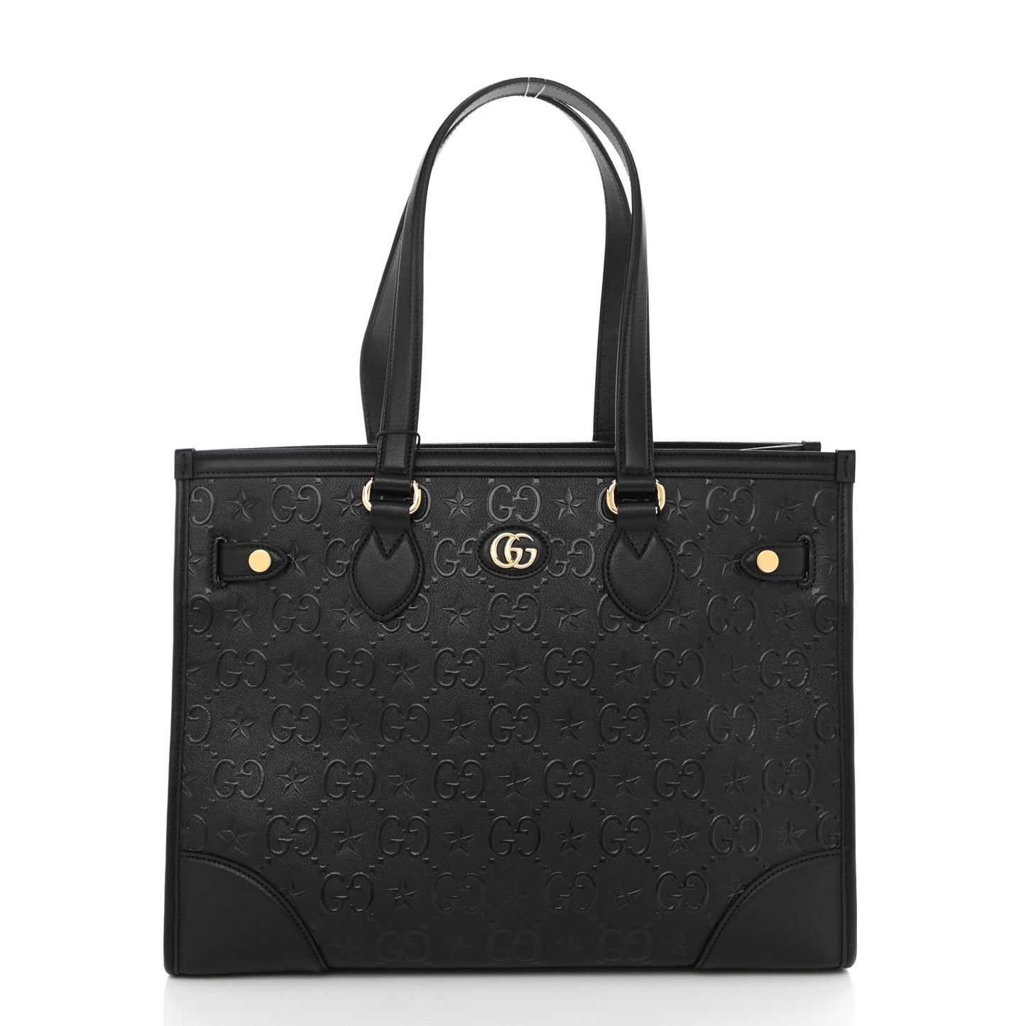 Wonka Grain Calfskin GG Monogram Star Embossed Medium GG Tote Black
